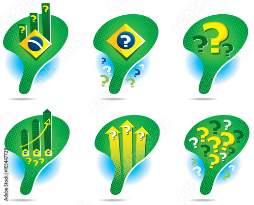 Icons of the map of Brazil symbolizing doubts about the future of the country