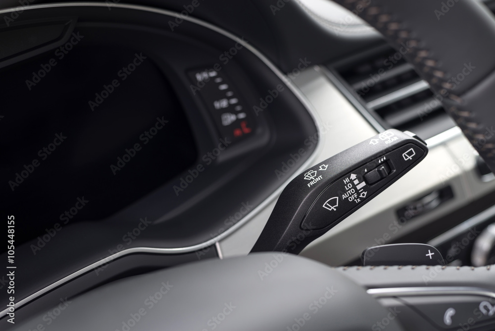 Wipers control. Modern car interior detail.