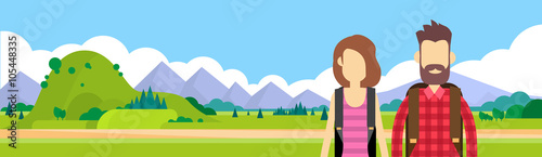 Traveler Couple Outdoor Hiking Man Woman