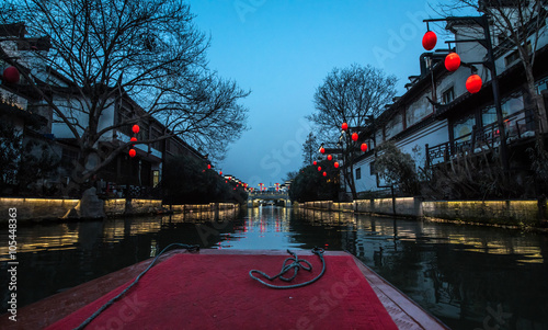 view of qinhuai river from a boat at night,Nanjing, China photo