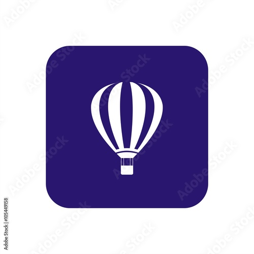 Icono de un globo aerostático sobre fondo azul. Ilustración vectorial