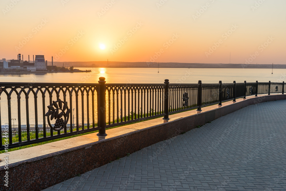 The fence on the embankment of the Izhevsk pond