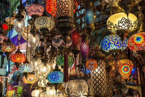 Photography Bright multi-colored lamp in the Oriental style. Oriental flavor.