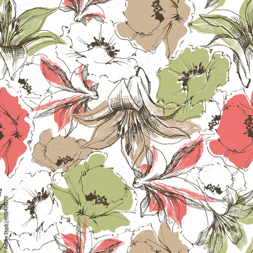 Flowers pattern, retro florals