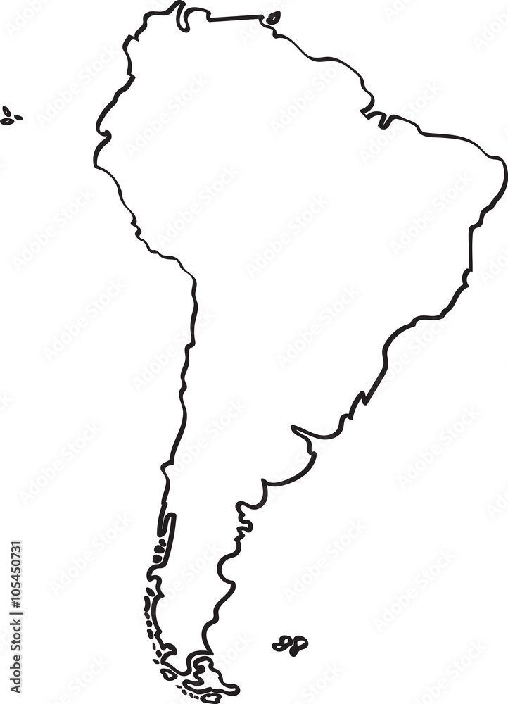 Freehand sketch South America map on white background. Vector ...