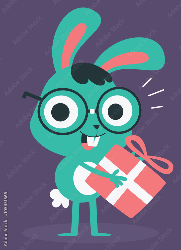 Nerd Bunny Holding a Present