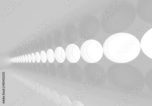 Abstract white interior with round windows 3d