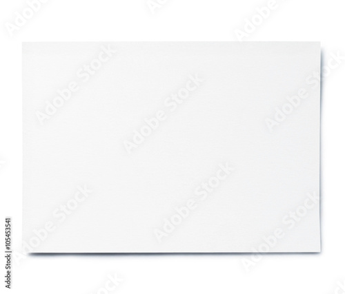 Blank business card, or sheet of paper. Isolated on White
