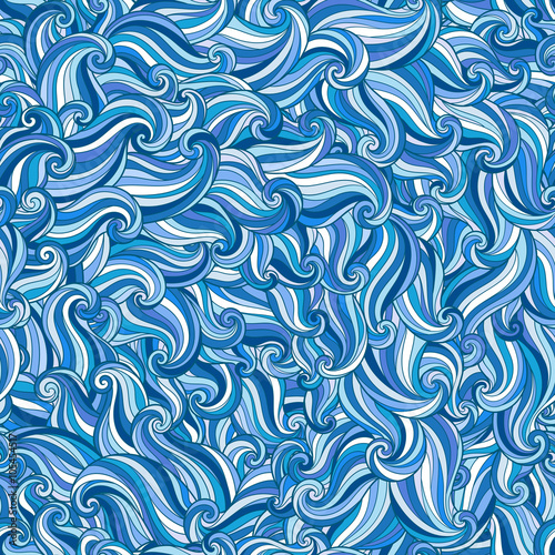 Hand drawn seamless wave blue background.