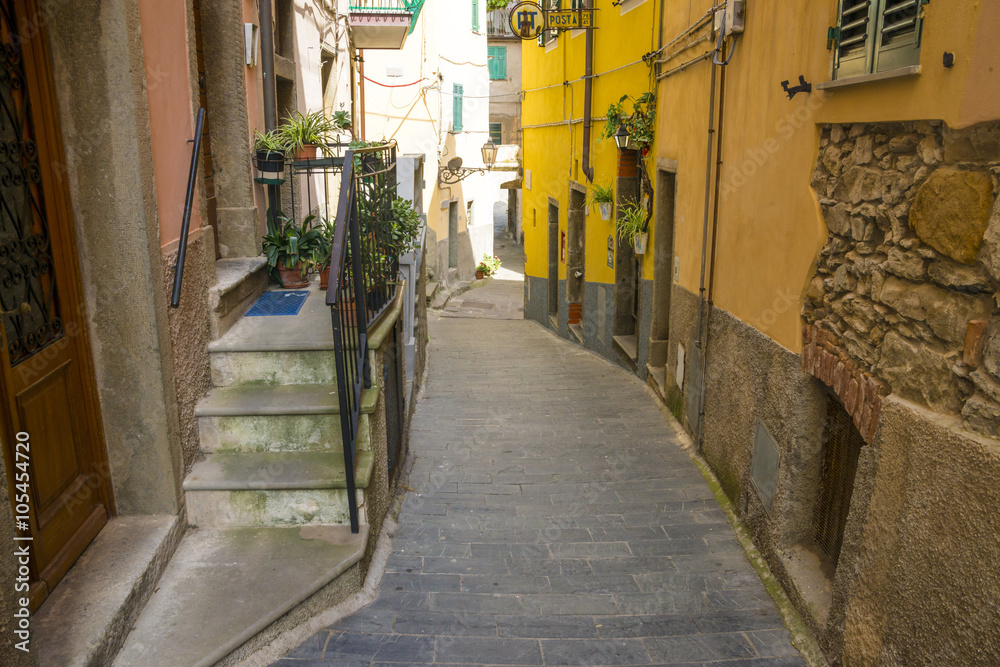 Riomaggiore (Rimazuu), a village in province of La Spezia, Liguria, Italy. It's one of the lands of Cinque Terre, UNESCO World Heritage Site