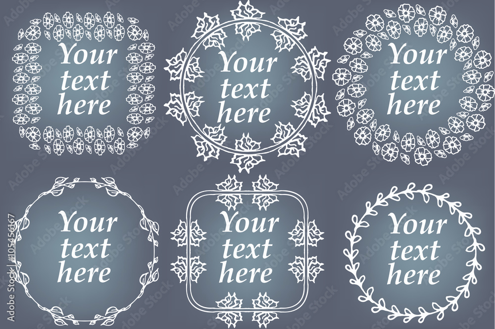 Vector set of hand drawn frames. Page decorations with floral elements Vector set of hand drawn frames. Page decorations with floral elements
