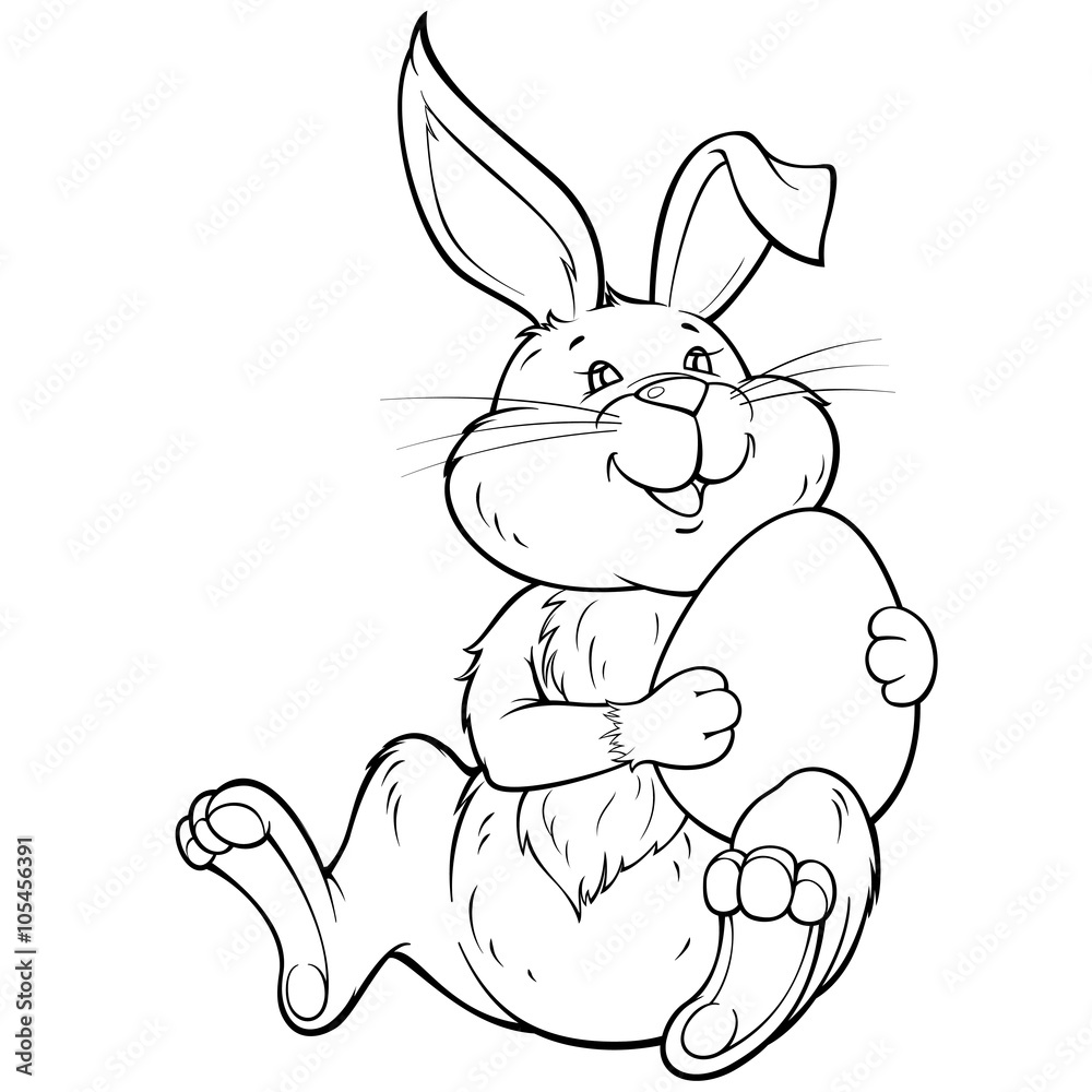Fototapeta premium Black and white vector illustration with lovely bunny holding easter egg.