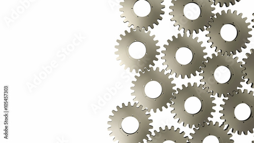 gear on white wall.  engineering and industry or concepts such as teamwork and search engine