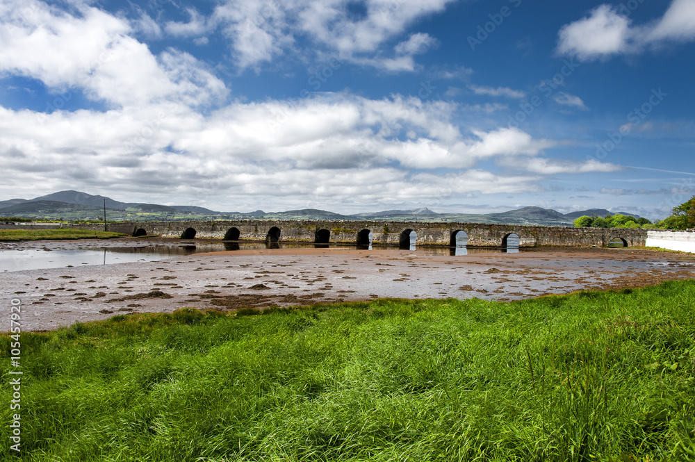 Bridge of Irish town Malin, County Donegal at falling tide