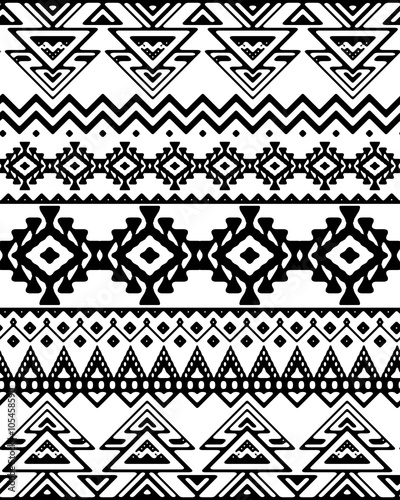 Wallpaper Mural Seamless hand drawn chevron pattern with ethnic and tribal ornament. Vector black and white fashion illustration Torontodigital.ca