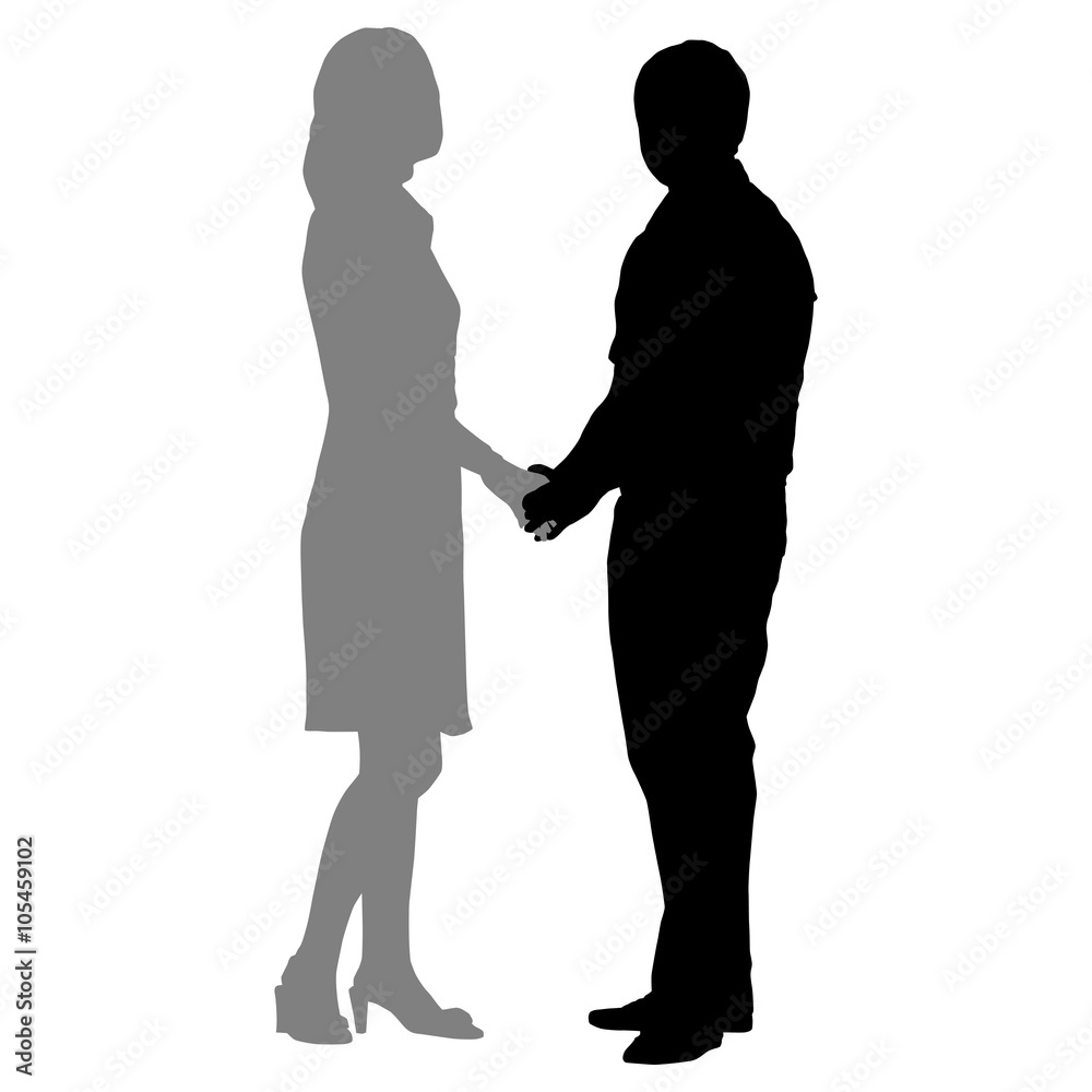 silhouettes of romantic couple on a white background