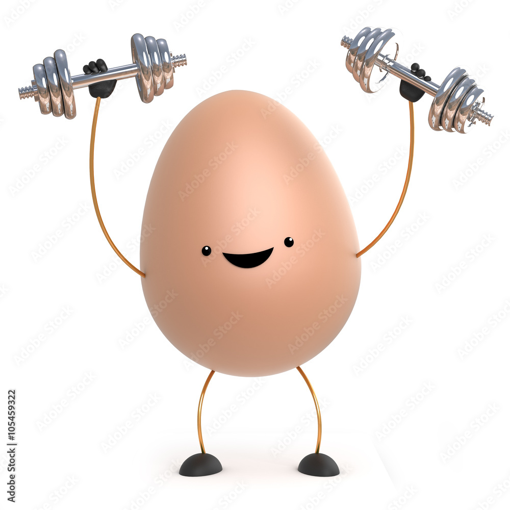 3d Cute toy egg lifts some weights Stock Illustration Adobe Stock