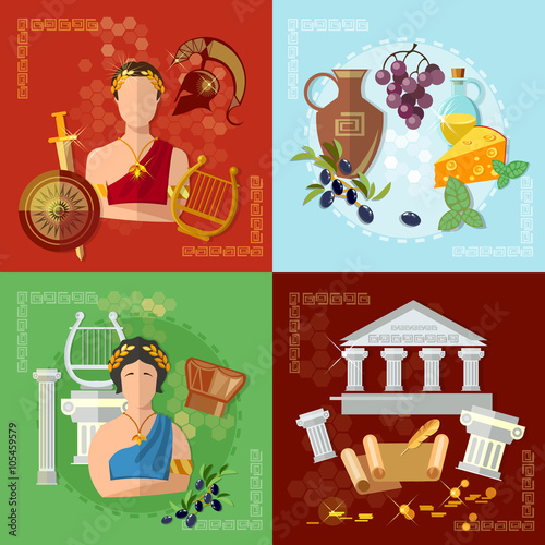 Ancient Greece and Rome tradition and culture vector set