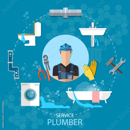 Professional plumber plumbing repair service different tools