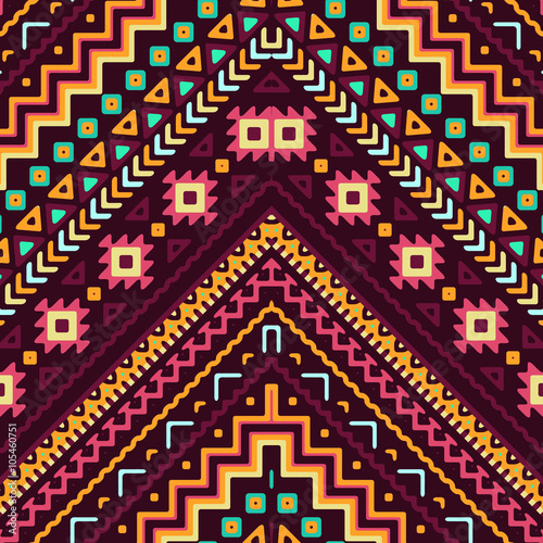 Wallpaper Mural Seamless hand drawn chevron pattern with aztec ethnic and tribal ornament. Vector dark and bright colors boho fashion illustration. Torontodigital.ca