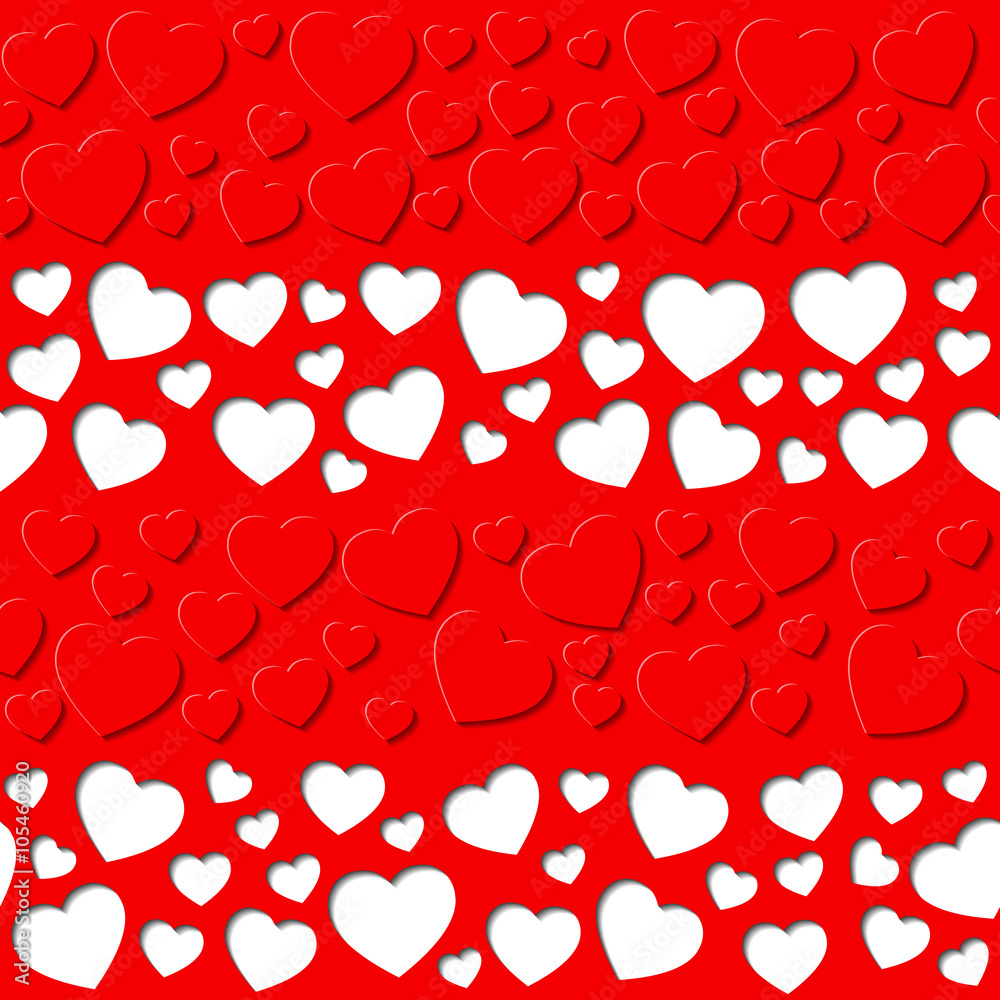 Paper hearts were cut out on the red sheet. Seamless pattern Paper hearts were cut out on the red sheet. Seamless pattern