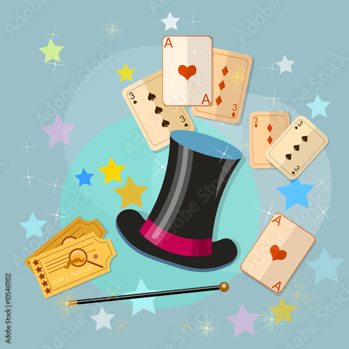 Magic wand and hat magician showing tricks
