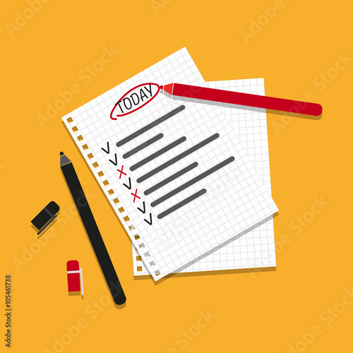 Checking on To Do List. Business Concept. Check The Checklist Cartoon. Top View