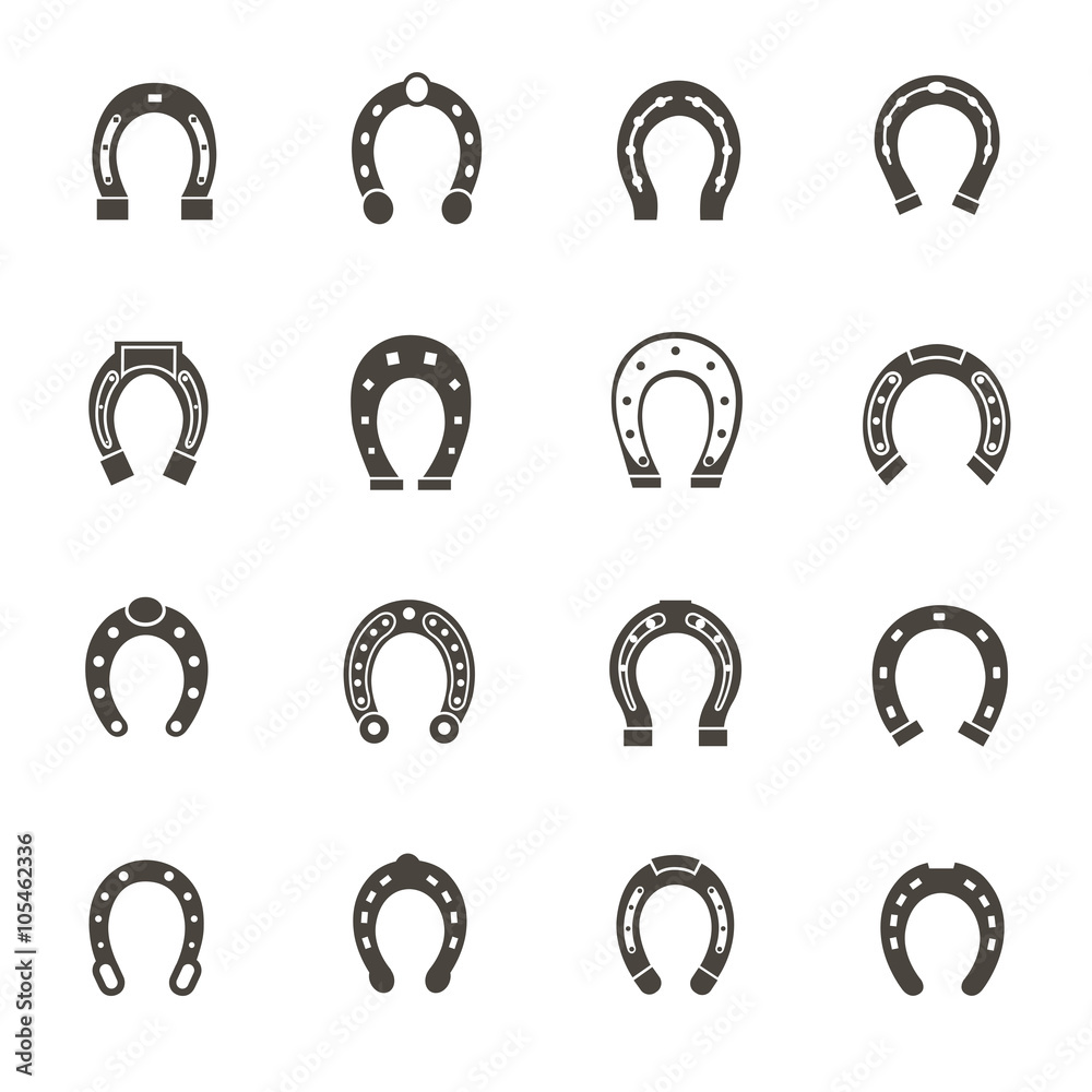 16 icons of horses' hooves Adobe Stock