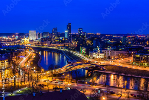 Night view from Tower Of Gediminas, beautiful cityscape of Vilnius, Lithuania. © r_andrei
