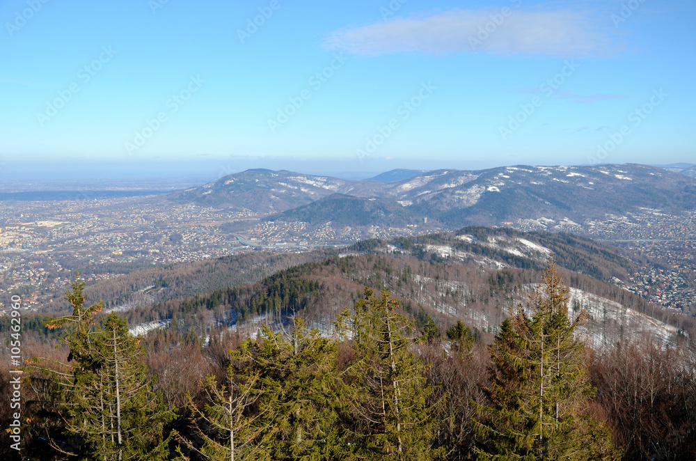 View of the Bielsko-Biala in Poland from Szyndzielnia