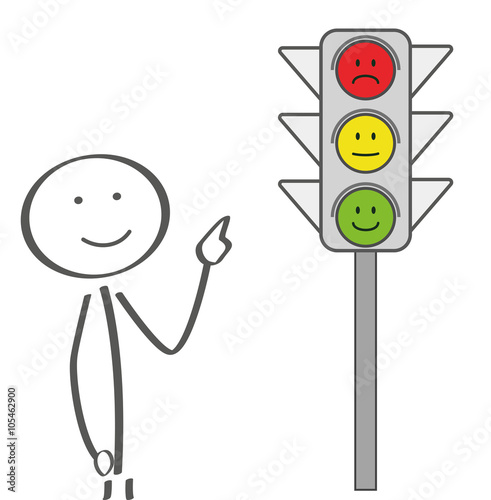 Strichmännchen zeigt auf Smileyampel