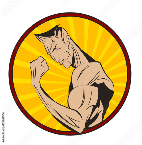 Bodybuilder shows his biceps. 