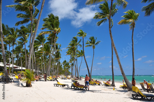 Beach with tourists in the Dominican Republic