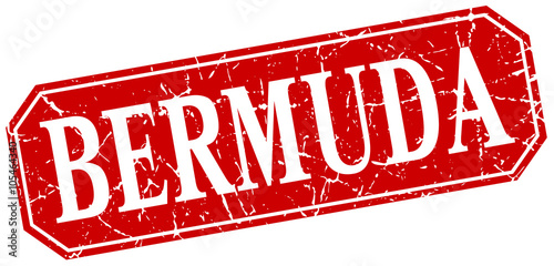 Bermuda red square grunge retro style sign