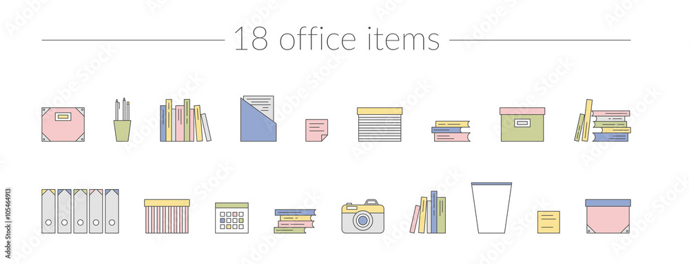 Vector Thin Line Icon Set Office Items Vector Thin Line Icon Set Office Items