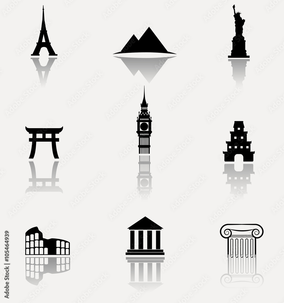 Monument vector icon set.