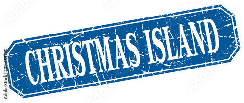 Christmas Island blue square grunge retro style sign