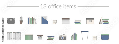 Vector Thin Line Icon Set Office Items
