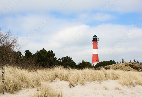 Landscape with lighthouse in Hoernum on island Sylt