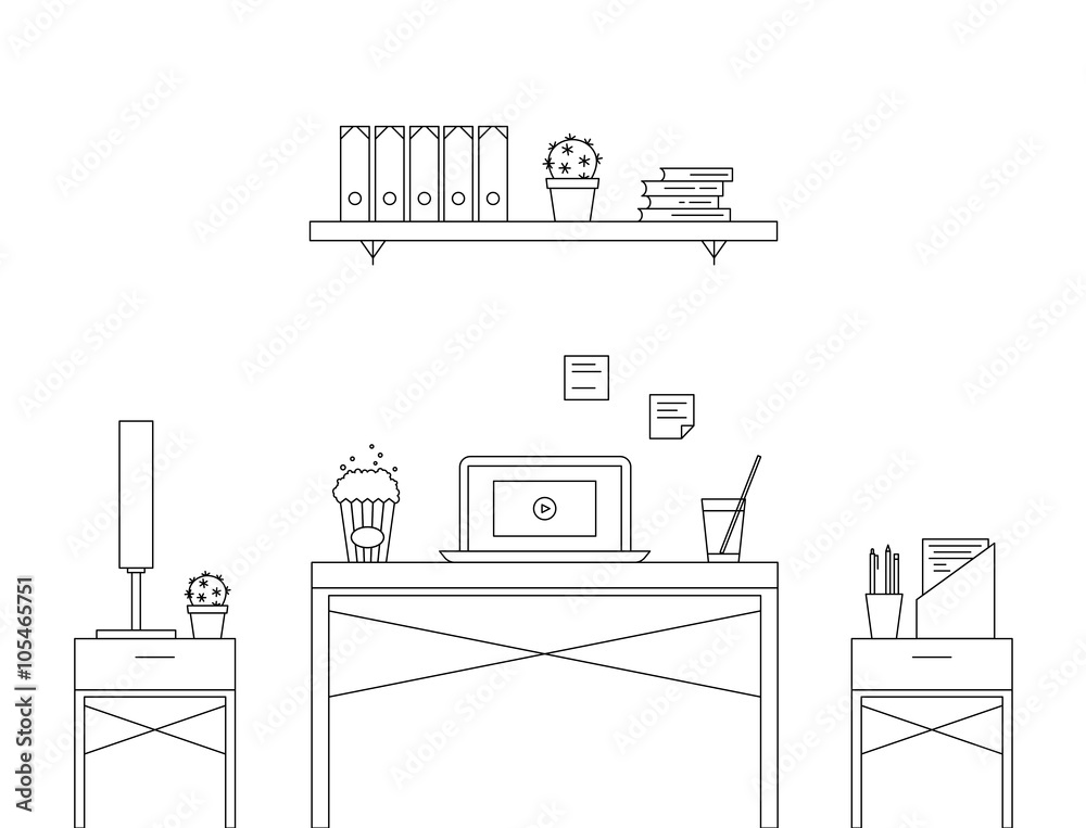 Vector Thin Line Workspace Scene Vector Thin Line Workspace Scene