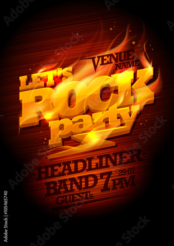 Rock party design with burning headline text