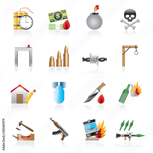 terrorism and gangster equipment icons - vector icon set