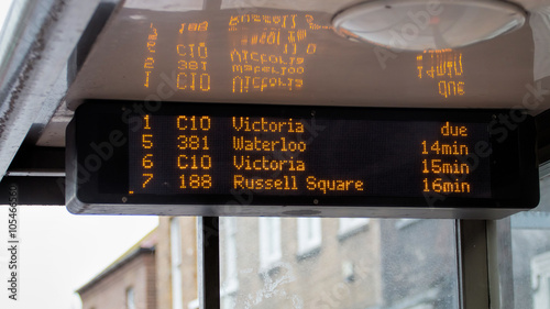 Bus Stop Electronic Timetable Display. TFL London