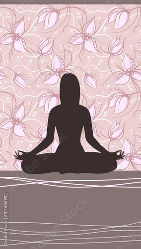 Yoga Card with Meditating Woman and Floral Backgrount