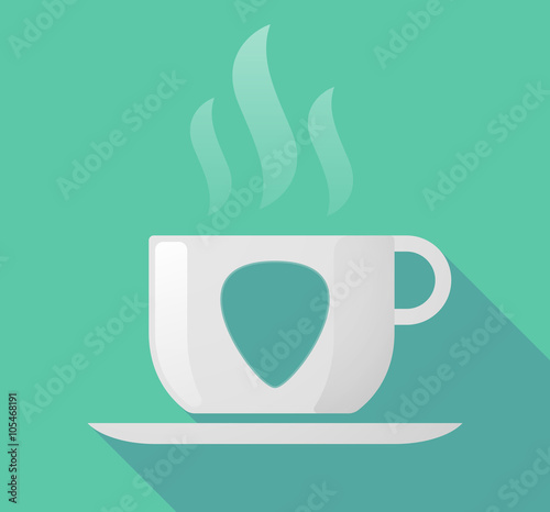 Long shadow cup of coffee with  a plectrum