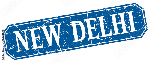 New Delhi blue square grunge retro style sign
