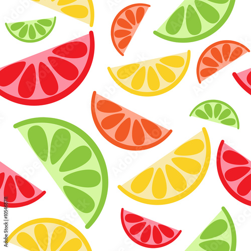 Halves of fresh citrus fruits. Vector seamless wallpaper