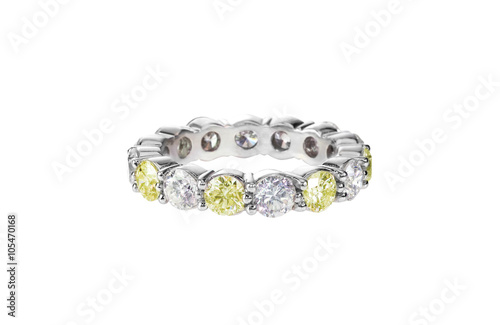 canary yellow diamond wedding band citrine ring isolated on white