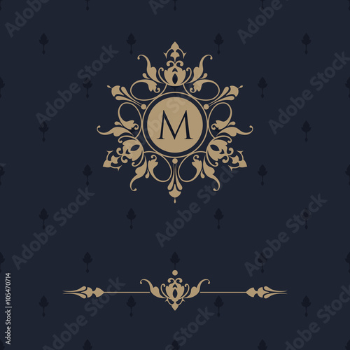 Floral monogram and border. Classic ornament.