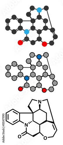 Strychnine poisonous alkaloid molecule. 